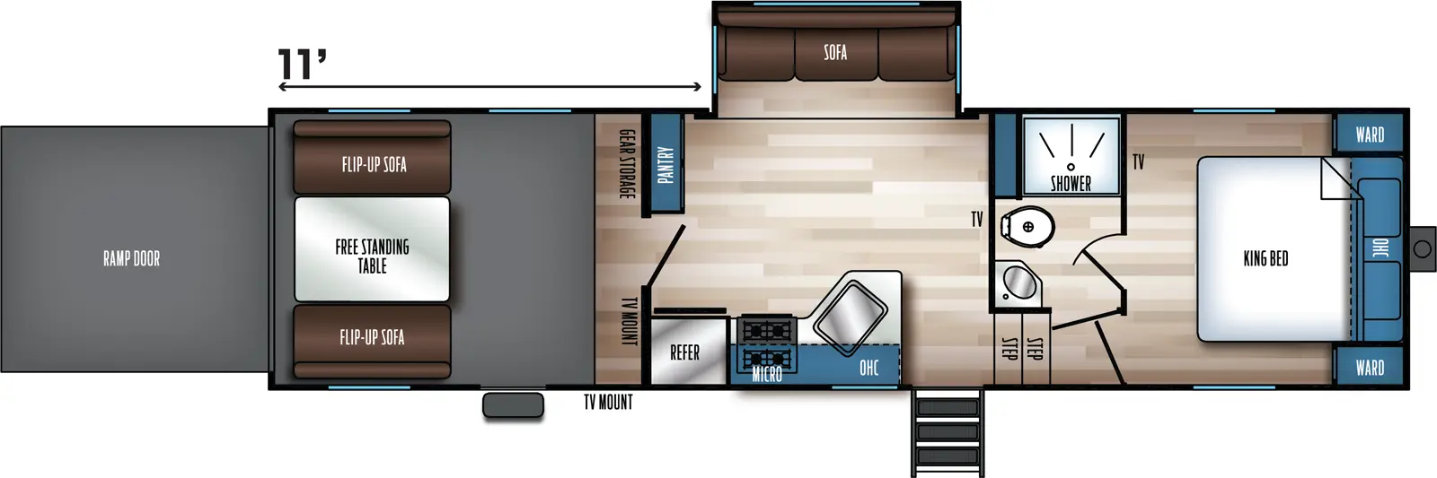The Vengeance Rogue SUT 323SUT floorplan is a toy hauler that has two entries and one slide out. Exterior features include: fiberglass exterior. Interiors features include: front bedroom.